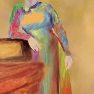 Watercolor drawing of a lady in Ao Dai